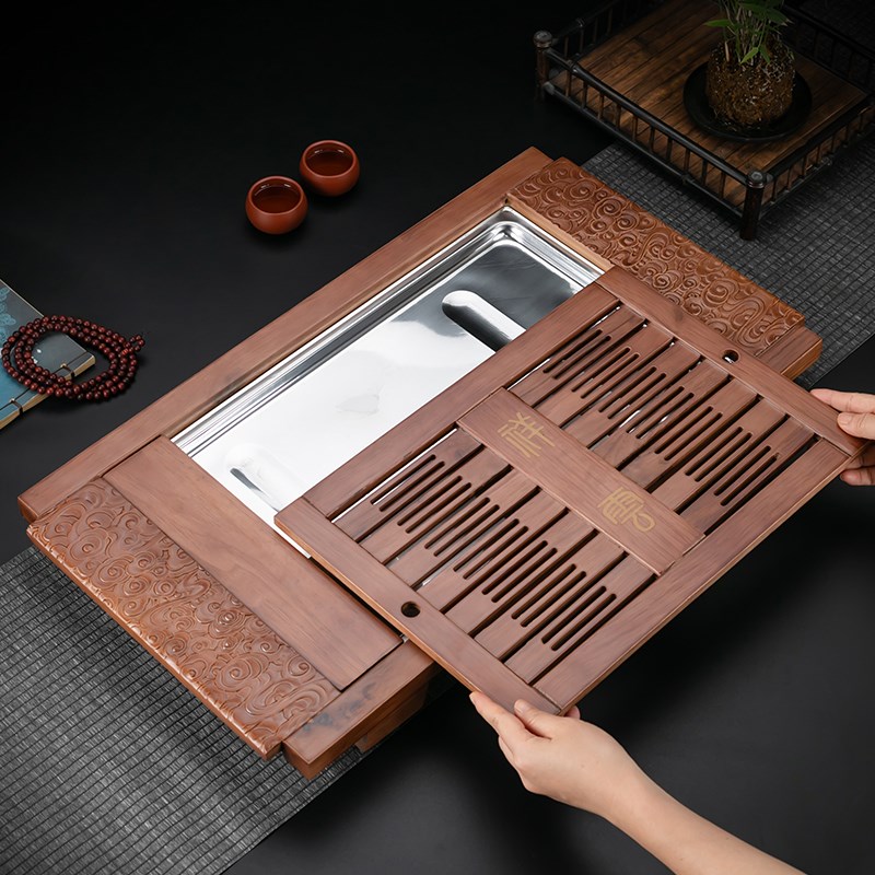 原木实木茶盘功夫茶具嵌入式茶托盘小型办公室茶海大号排水式茶台