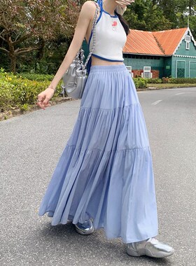 KRO白色半身裙女2024新款中长款高腰a字长裙显瘦芭蕾风蓬蓬蛋糕裙