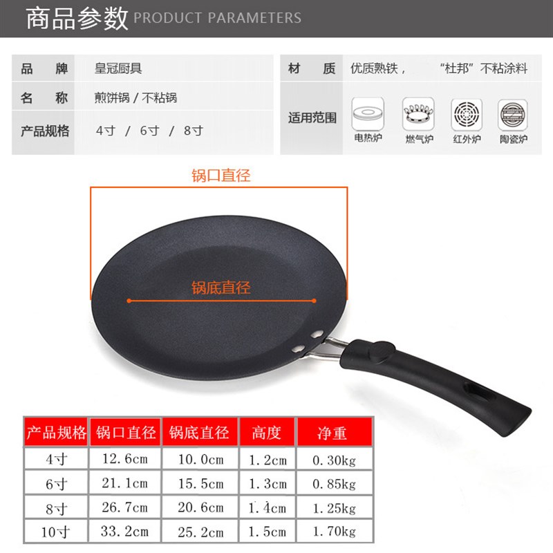 4,6,8,10寸千层平底锅不粘锅班戟锅蛋堡蛋烘糕春卷皮铜锣烧迷你锅