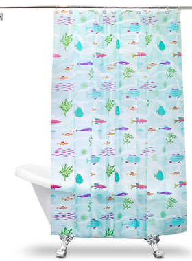 默玛EVA浴帘防水加厚防霉卫生间浴帘布帘隔断帘淋浴帘海底世界