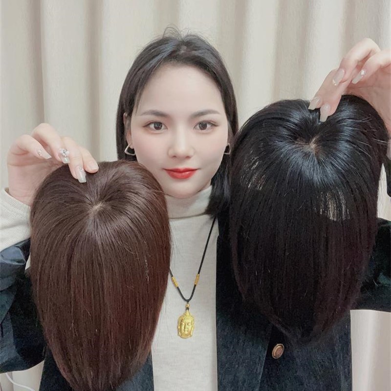 头顶补发片女隐形无痕遮白发直发假发片全真发刘海补发块蓬松自然