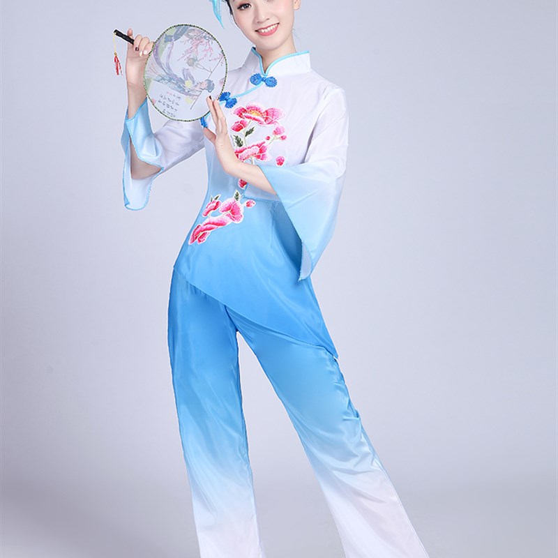 新款儿童古典舞表演服女飘逸中国风民族扇子伞舞秧歌服演出服成人