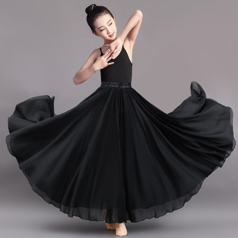 儿童720度大摆裙双层古典舞蹈裙祖国万疆舞蹈演出练习女童半身裙