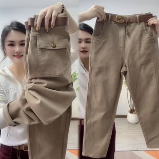 宽松百搭小个子老爹裤 2025春季 女高腰显瘦九分裤 水洗棉休闲裤 新款