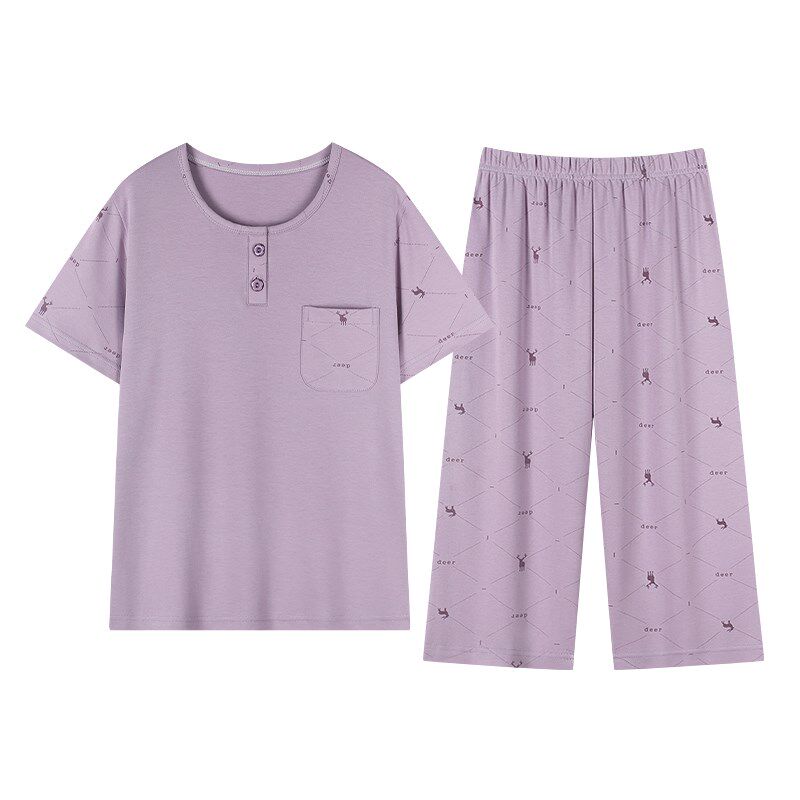 妈妈睡衣女款2024新款中年妇女夏季纯棉短袖七分裤休闲家居服夏天