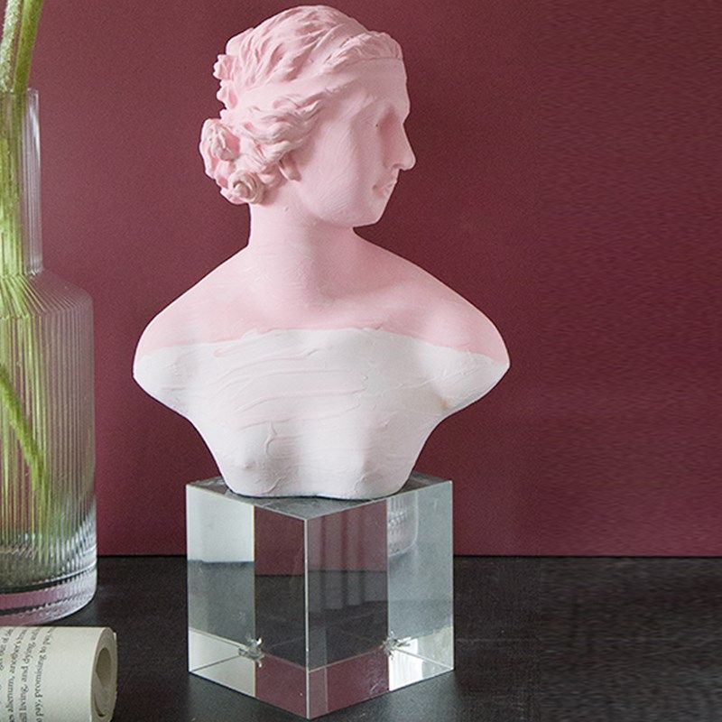 渐变粉淡红色马头水晶摆件桌面艺术人物雕塑雕像橱窗高级感装饰品