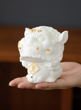 德化陶瓷 动物香插摆件神兽禅意手工描金 香线办公桌客厅装饰礼品