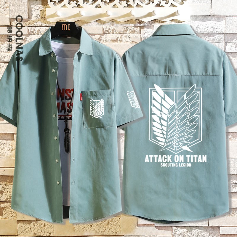 进击的巨人自由之翼衣服二次元动漫周边短袖衬衫夏季男装宽松衬衣