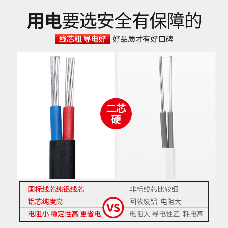 户外国标二芯电线6 10 16 25平方架空地埋铝线铝芯护套线防老化