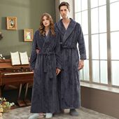睡袍女秋冬长版 睡衣 加大码 珊瑚绒加绒加厚情侣浴袍法兰绒冬季 男士
