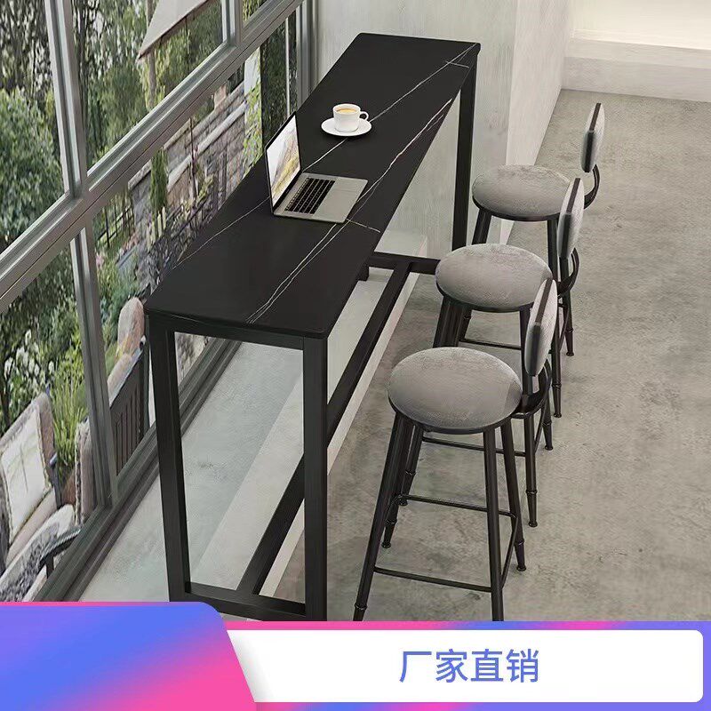 岩板阳台吧台桌椅客厅靠墙桌子奶茶店高脚桌窗边酒吧长条桌窄家用