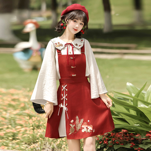 华服未来原创汉服日常汉元素夏季新款背带裤通勤可爱国风--放青松