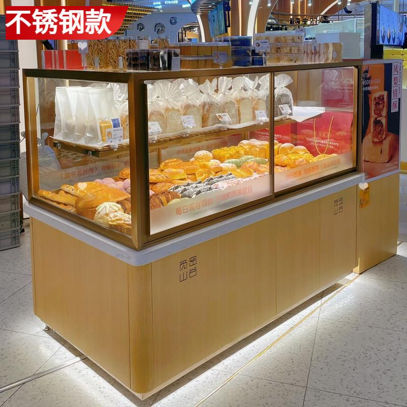 2025不锈钢电镀玻璃柜烘焙面包店吧台小型台上橱窗柜咖啡店糕点柜