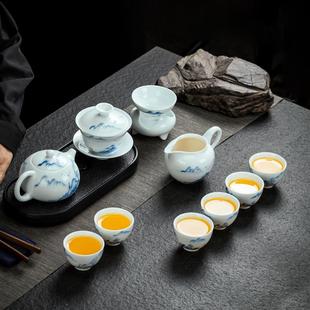 家用客厅高档泡茶壶整套办公室会客礼盒装 手绘山水功夫茶具套装