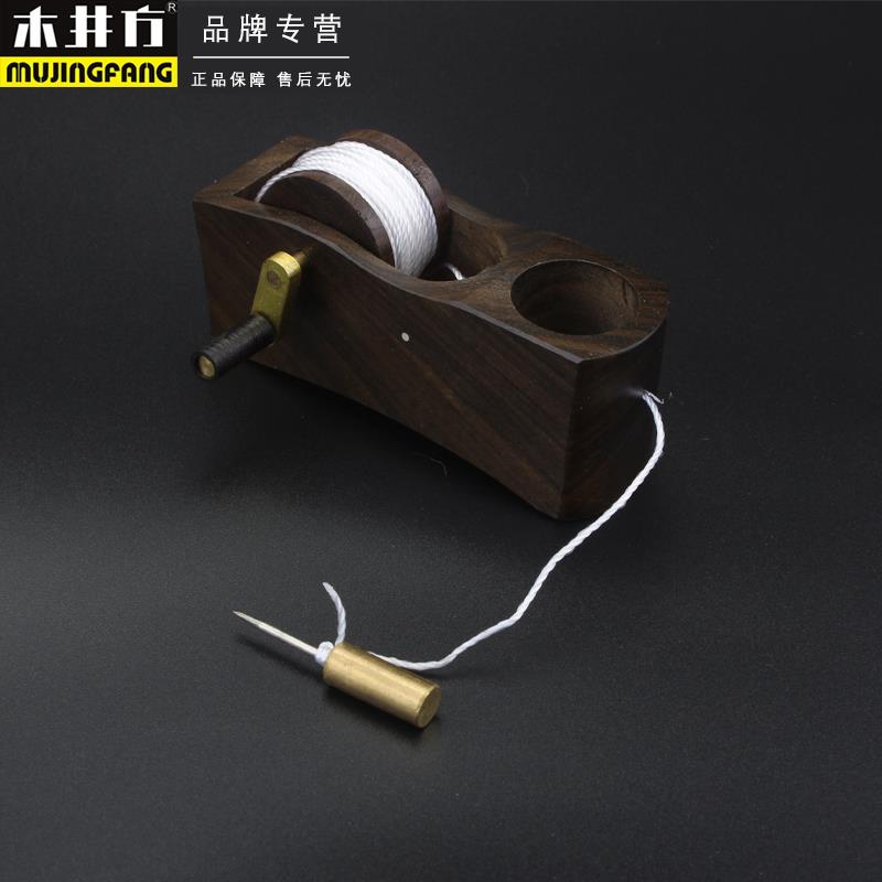 木井方墨斗 手摇式墨斗划线器 迷你DIY木工工具黑檀墨斗划线工具