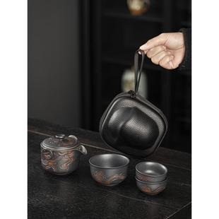 功夫旅行茶具小套装 紫陶快客杯一壶三杯便携式 户外车载家用泡茶壶