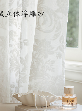 法式复古纱帘丝绒立体浮雕白纱窗帘透光不透人客厅阳台隔断帘纱帘