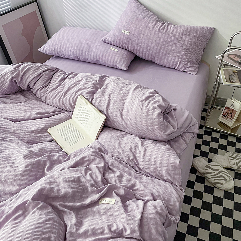 轻奢优雅夏季薄款浪漫紫色小泡泡床品四件套单双人床单被套三件套