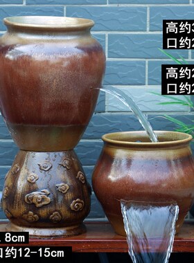 生态古法流水瀑布缸古法养鱼增氧循环摆件造景庭院Tdiy过滤水培盆