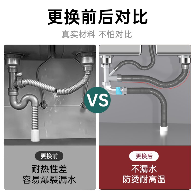 厨房洗菜盆下水管配件双槽洗碗池双接头水槽下水器排水管配件大全