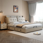 慕梵 床1.8米双人床北欧简约婚床 真皮床主卧床头储物床1.5m意式