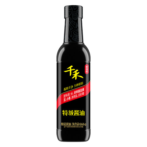 千禾特级酱油666g零添加黄豆酿造酱油炒菜凉拌家用厨房调味料