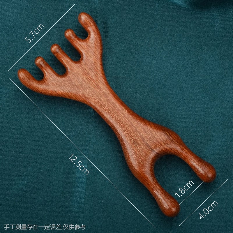 天然檀木头部按摩梳经络梳头皮五爪木梳小青蛙按摩器刮鼻器小梳子