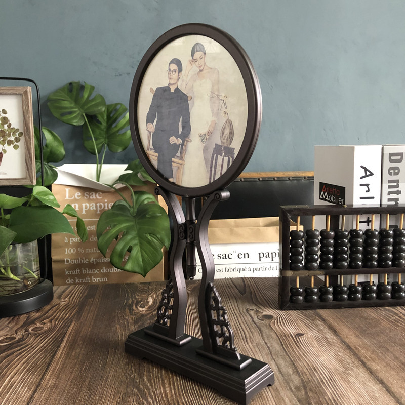 包邮  影楼中国风双面宫扇子屏风相框古装相架 镂空古典照片复古