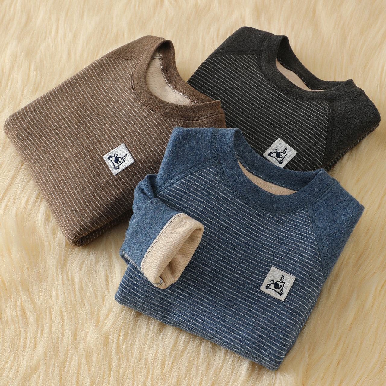 德绒儿童加厚保暖内衣宝宝加绒秋衣打底绒衫内穿男童女童秋冬上衣