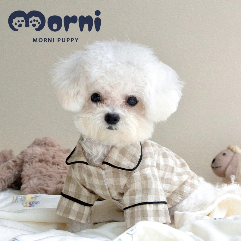Morni早安小狗狗睡衣纯棉宠物秋季格子居家衬衣泰迪比熊小型犬