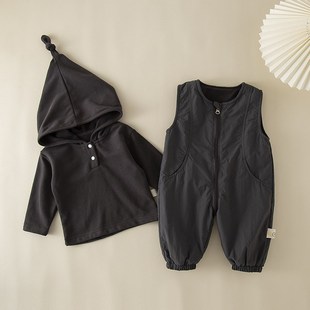 婴儿秋装男宝宝薄绒背心连体衣长袖外套秋季分体套装女宝秋天衣服