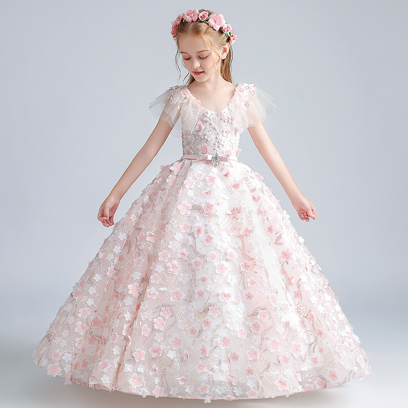 女童晚礼服公主裙生日花童婚纱走秀蓬蓬裙儿童小主持人钢琴演出服