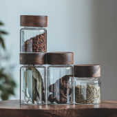 小号螺纹木盖密封玻璃罐民宿家用茶叶罐咖啡豆杂粮香料储物收纳瓶