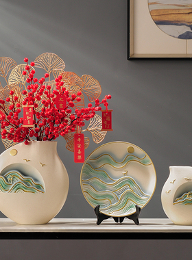 新中式客厅玄关轻奢摆件高端大气电视柜装饰品乔迁礼物博古架酒柜