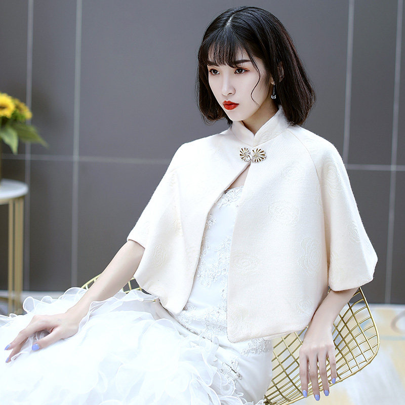 新娘婚纱外搭配旗袍披肩披风女立领结婚礼服短款外套妈妈斗篷坎肩