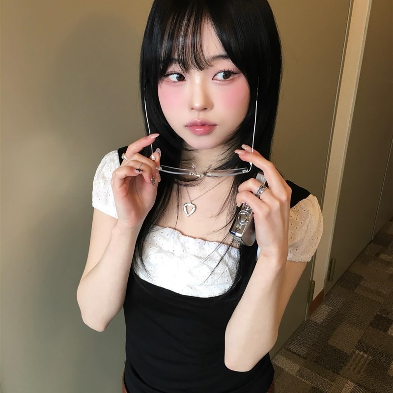 甜酷小方领 蕾丝花边拼接针织短袖 纯欲感辣妹修身短款上衣半袖
