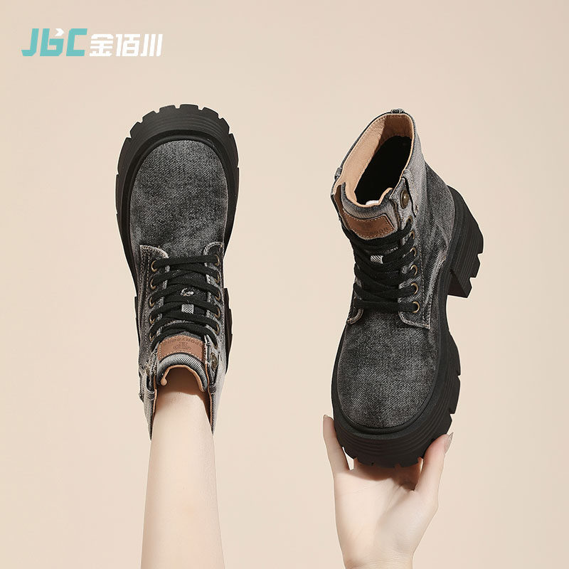 金佰川工装马丁靴女款2023新款秋款厚底女靴粗跟靴子增高短靴冬季