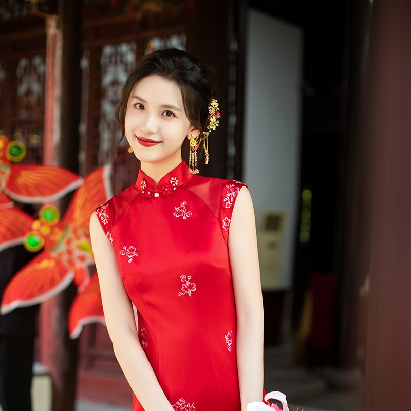 时光裁剪惊梦新中式红色旗袍国风订婚结婚敬酒服绝美修身新娘礼服