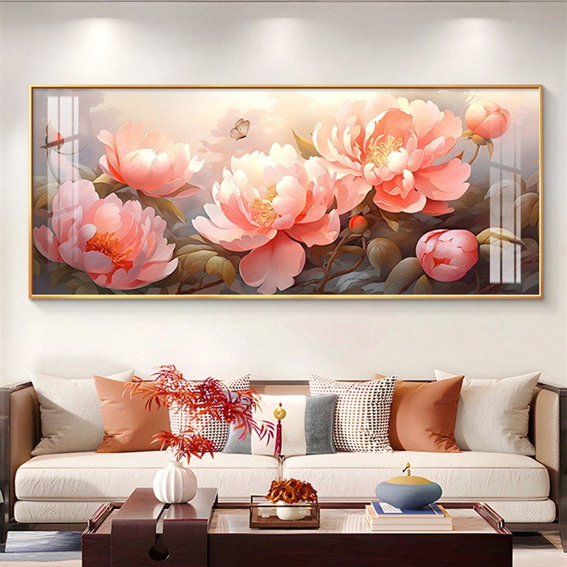 花开富贵客厅装饰画新中式牡丹花挂画轻奢高档大气沙发背景墙壁画