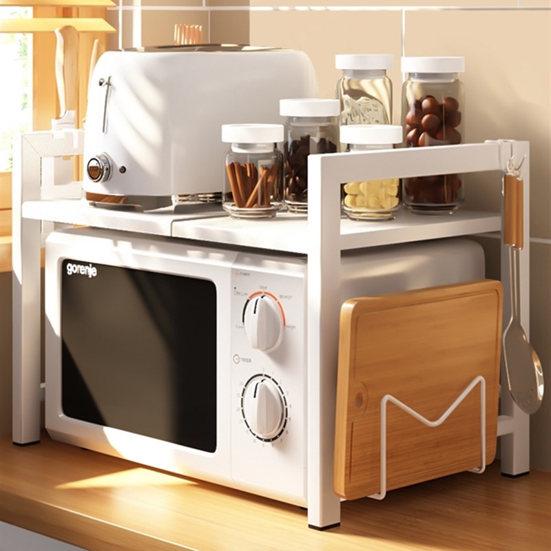 可伸缩厨房微波炉置物架烤箱架子家用台面桌面双层电饭锅收纳支架