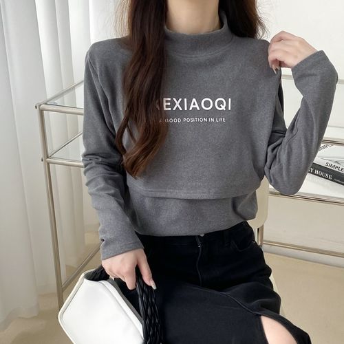 产后哺乳衣外出辣妈款春秋装上衣秋冬装半高领内搭哺乳喂奶打底衫