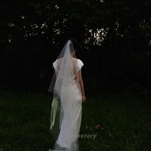 头纱新娘主婚纱长款拖地高级感高透素纱登记领证轻头纱头饰超仙白