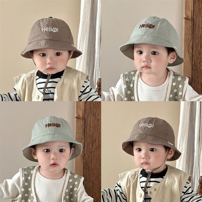 婴儿春款帽子宝宝速干渔夫帽婴幼儿刺绣字母遮阳帽外出防晒盆帽春