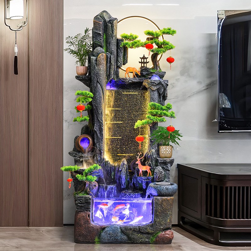 假山流水喷泉落地造景鱼缸公司办公室客厅风水轮招财乔迁送礼摆件