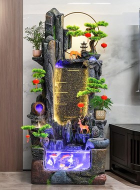 假山流水喷泉落地造景鱼缸公司办公室客厅风水轮招财乔迁送礼摆件