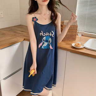 过膝可外穿休闲薄款 宽松显瘦中长版 A字吊带睡裙 300斤大尺码 胖MM2