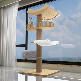 吸盘猫爬架窗户猫跳台免打孔玻璃猫爬架猫窝一体通天柱飘窗猫吊床