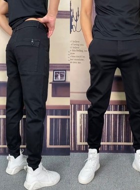 682秋冬男士纯色黑色修身弹力小脚裤水洗休闲牛仔裤男百搭男裤子