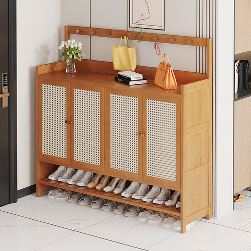 2023新款爆款门口家用鞋柜子宿舍鞋架带门奶油风简易多层置物收纳