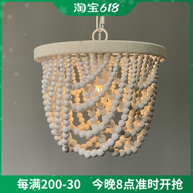 法式田园床头小吊灯女孩公主卧室儿童房衣帽间美式乡村木珠灯具